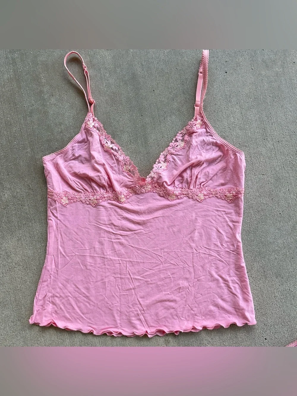 Vintage victoria secret Pink Lace Trim Cami and Short Sleep Set